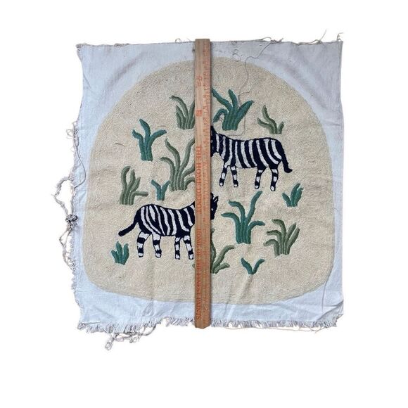 Vintage Handmade Chain Stich Embroidery Seat Upholstery Cover Zebra - Picture 2 of 6